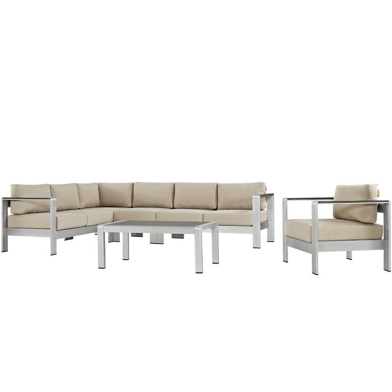 Shore 6-piece Outdoor Patio Aluminum Sectional Sofa Set