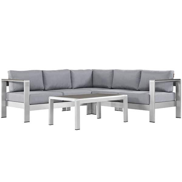 slide 2 of 14, Shore 4 Piece Outdoor Patio Aluminum Sectional Sofa Set Silver/Grey