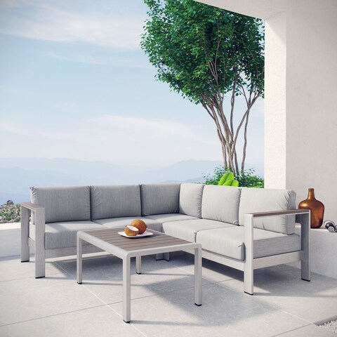 Shore 4 Piece Outdoor Patio Aluminum Sectional Sofa Set