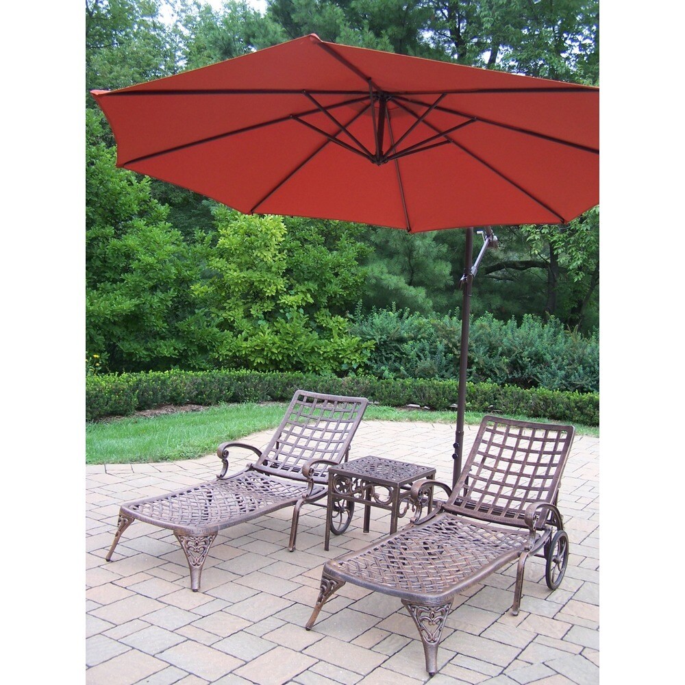 Oakland Living Corporationmerit Cast Aluminum 4 Piece Umbrella Lounge Set Antique Bronze Orange Umbrella Dailymail