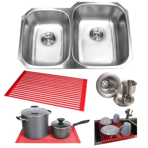 slide 1 of 13, Undermounted Steel Double Kitchen Sink