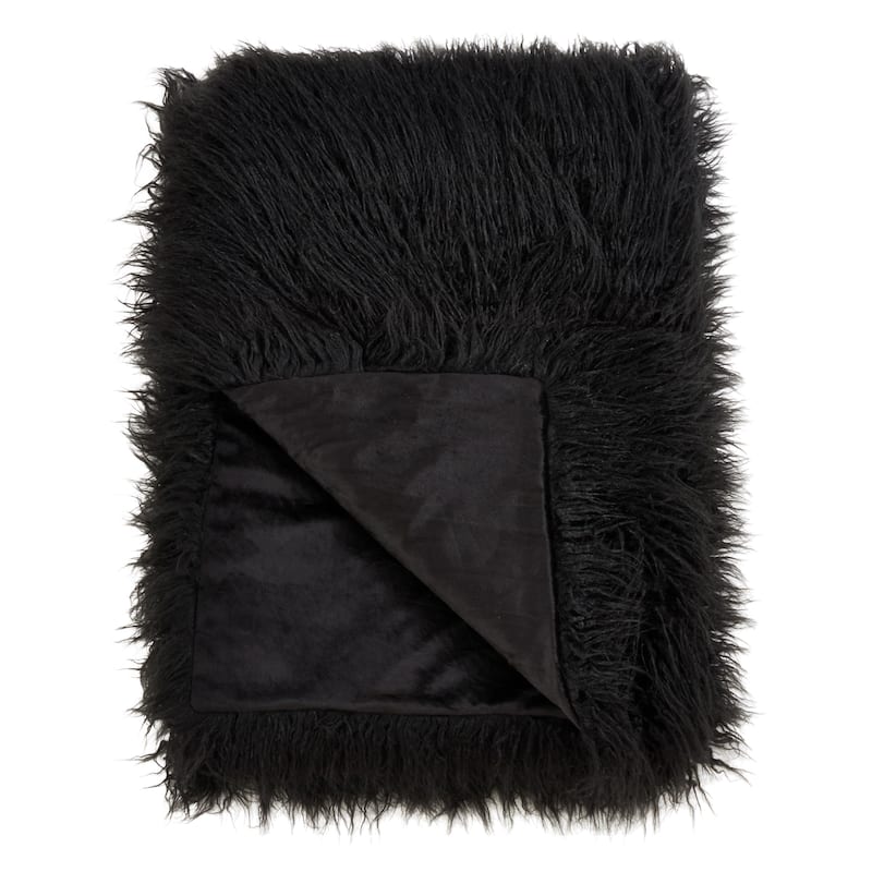 Throw Blanket with Faux Mongolian Fur Design