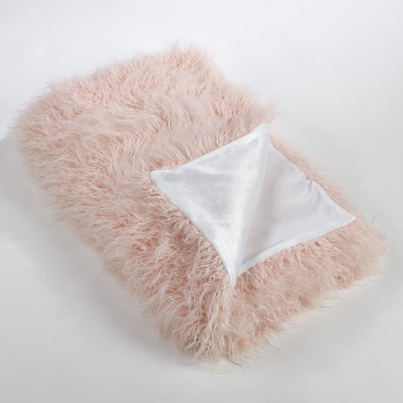 Throw Blanket with Faux Mongolian Fur Design