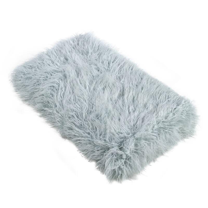 Throw Blanket with Faux Mongolian Fur Design