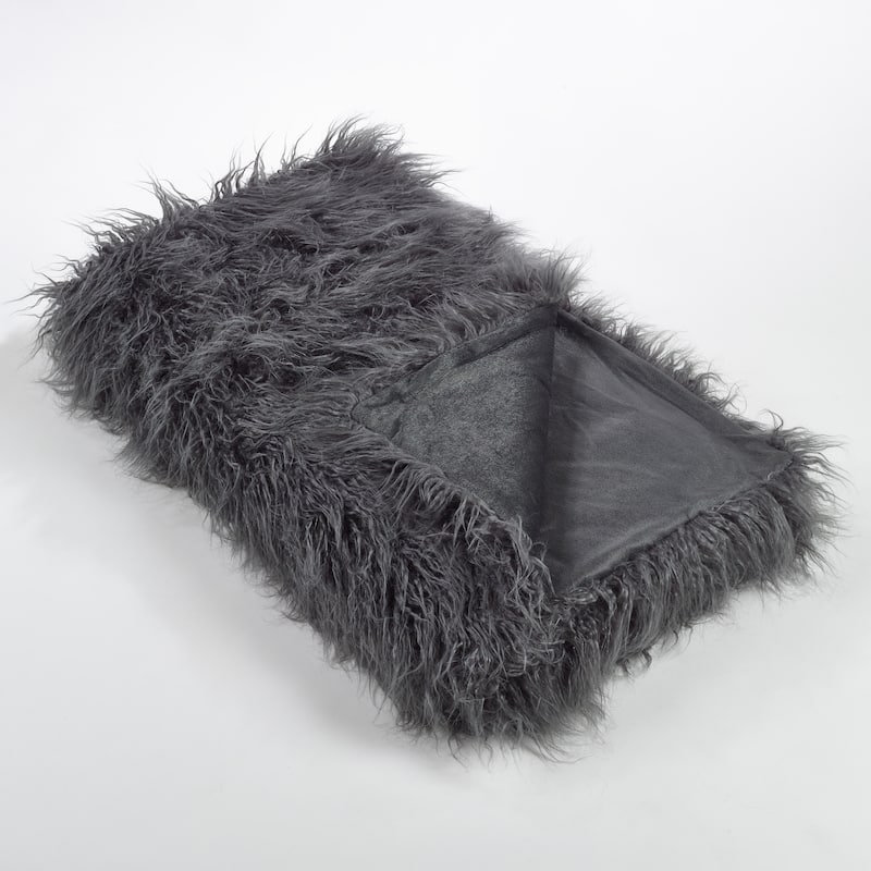 Throw Blanket with Faux Mongolian Fur Design