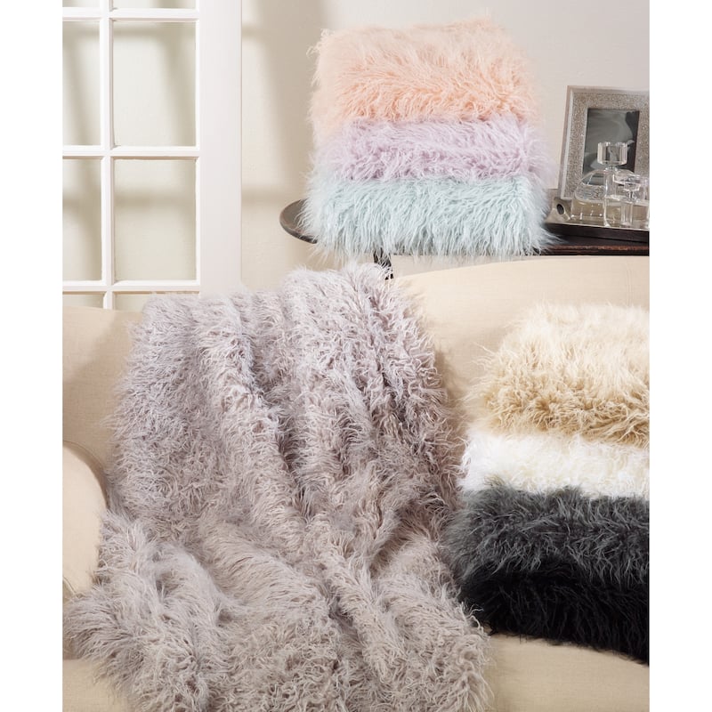 Throw Blanket with Faux Mongolian Fur Design