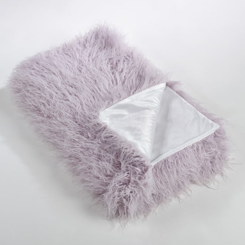 Throw Blanket with Faux Mongolian Fur Design