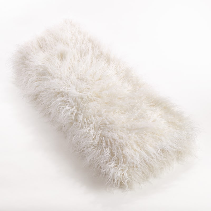 Throw Blanket with Faux Mongolian Fur Design - Ivory
