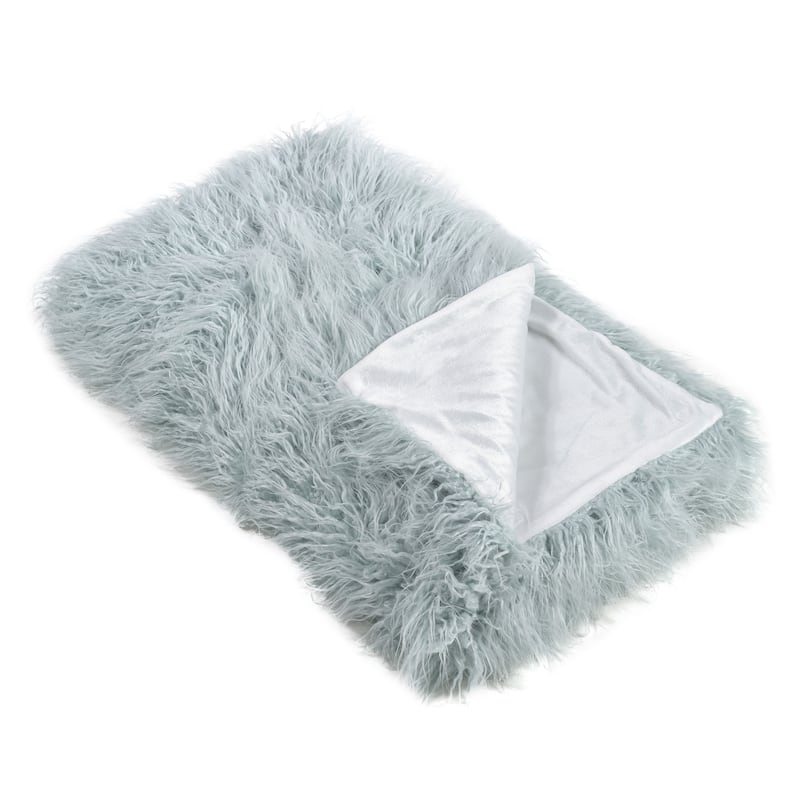 Throw Blanket with Faux Mongolian Fur Design