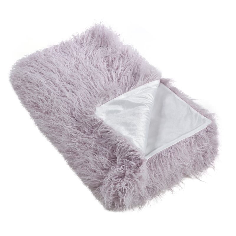 Throw Blanket with Faux Mongolian Fur Design