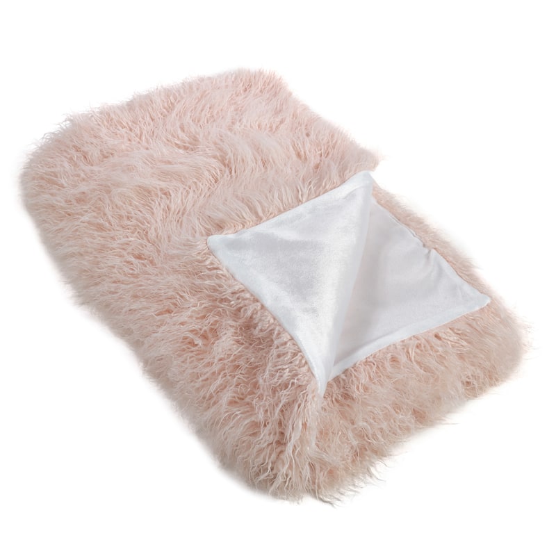 Throw Blanket with Faux Mongolian Fur Design