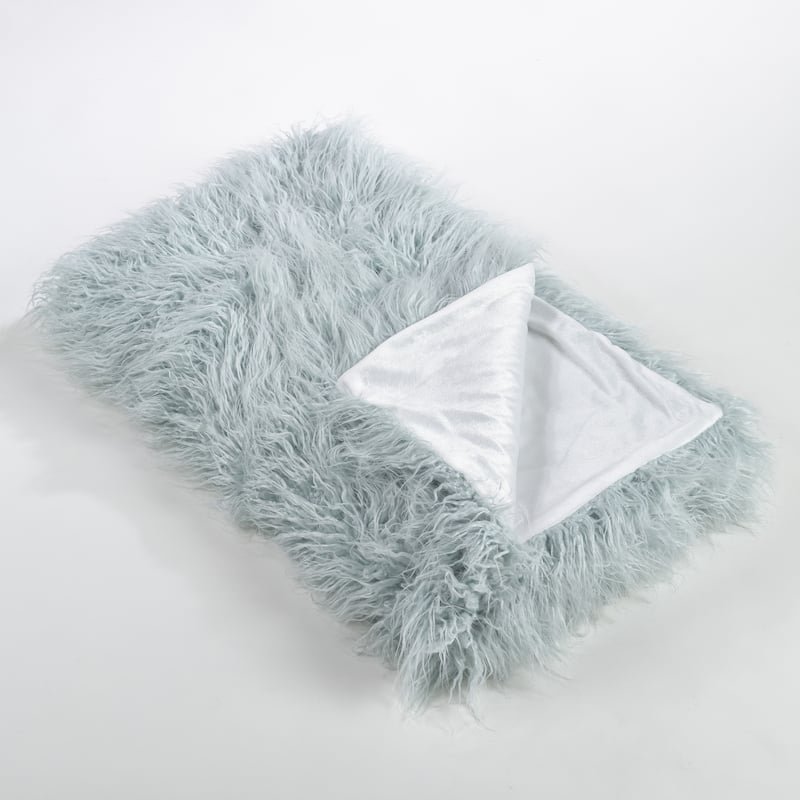 Throw Blanket with Faux Mongolian Fur Design