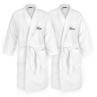 Embroidered White Sugarcube Robe with His or Hers Options - Bed Bath