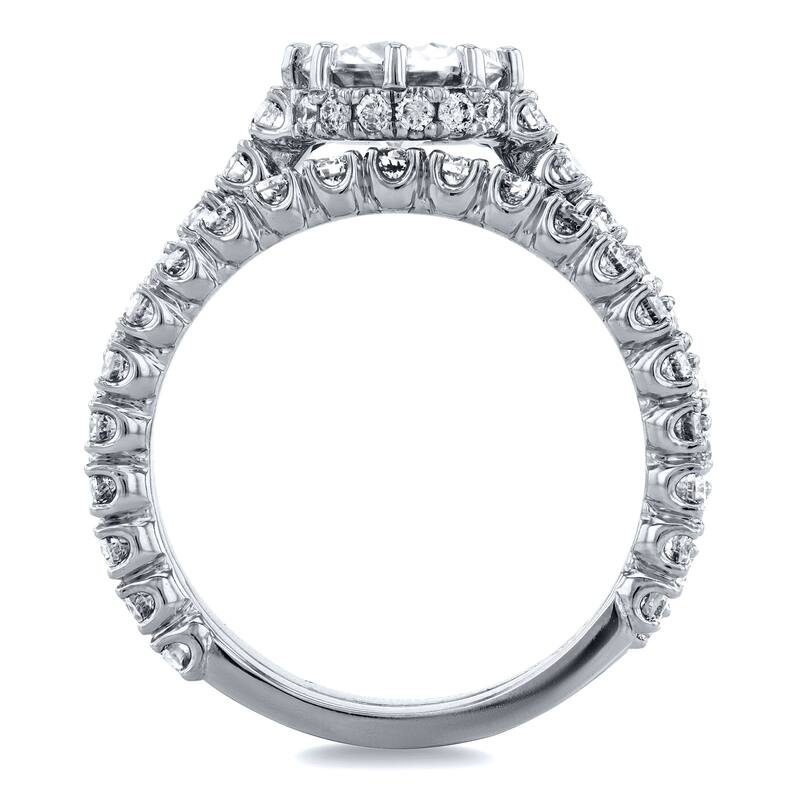Kobelli 2.1 Carats Natural Diamonds 14k Solid White Gold 8-Prong Center Barrel Halo 2pc Bridal Set