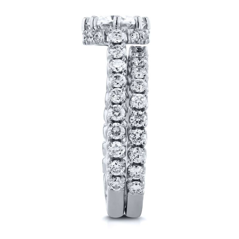 Kobelli 2.1 Carats Natural Diamonds 14k Solid White Gold 8-Prong Center Barrel Halo 2pc Bridal Set