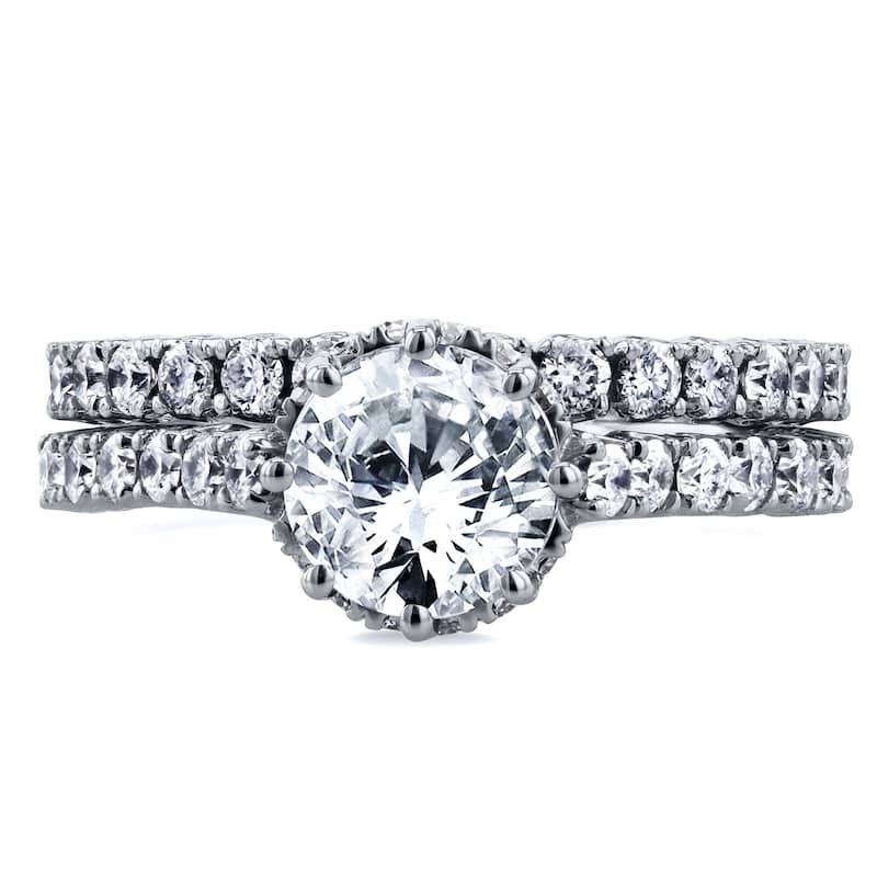 Kobelli 2.1 Carats Natural Diamonds 14k Solid White Gold 8-Prong Center Barrel Halo 2pc Bridal Set