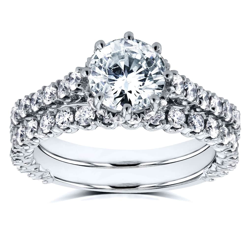 Kobelli 2.1 Carats Natural Diamonds 14k Solid White Gold 8-Prong Center Barrel Halo 2pc Bridal Set