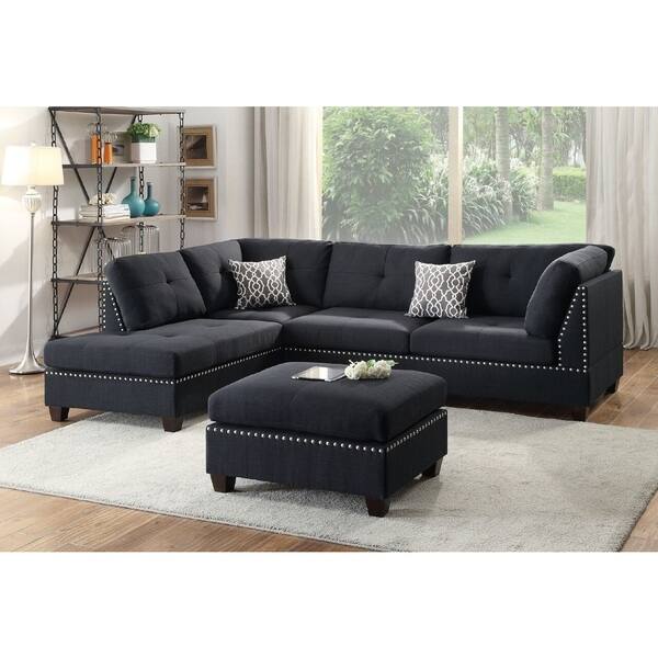 Gavar Black Polyfiber Upholstered Sectional Sofa