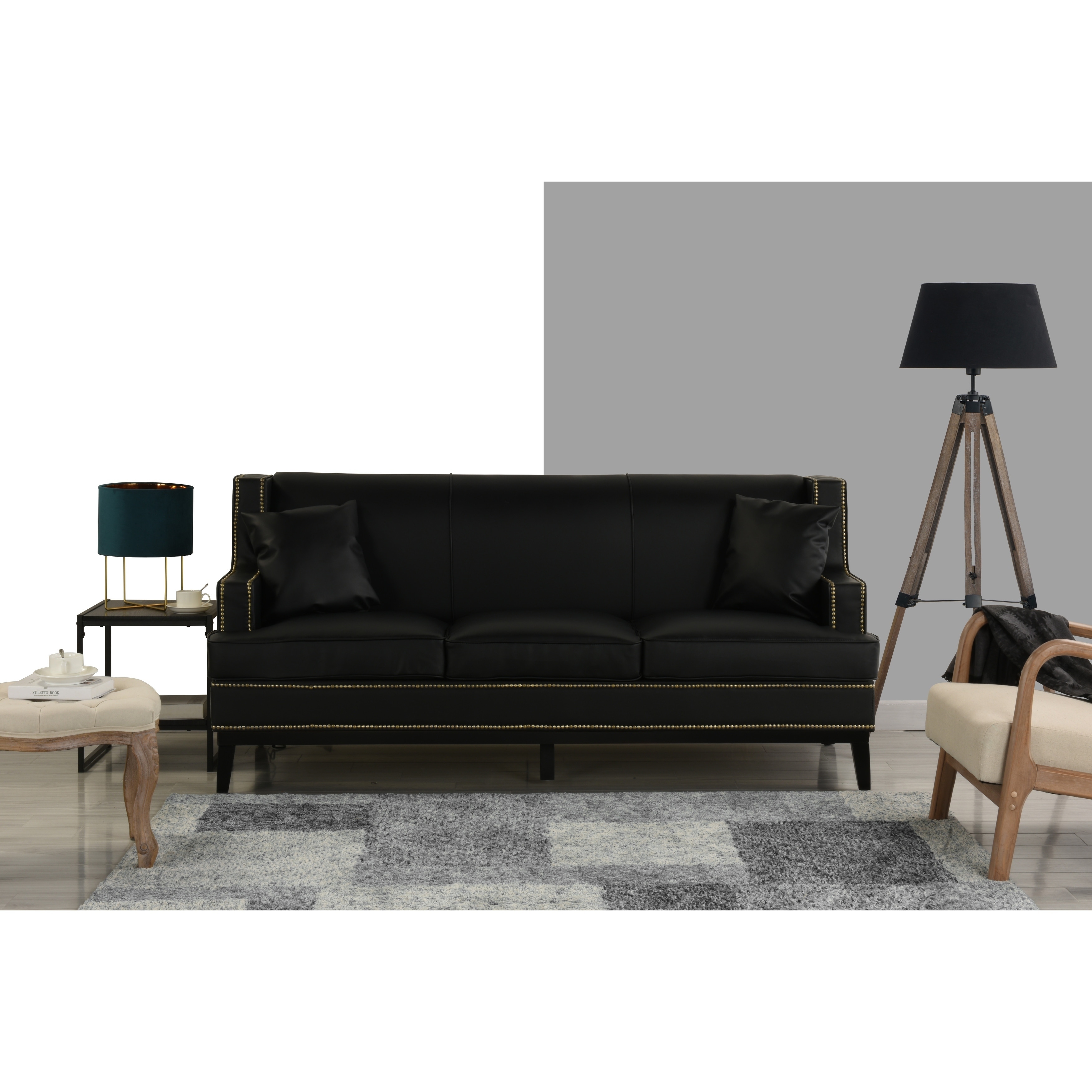 Modern Soft Bonded Leather Sofa With Nailhead Trim Details Modern Soft Bonded Leather Sofa