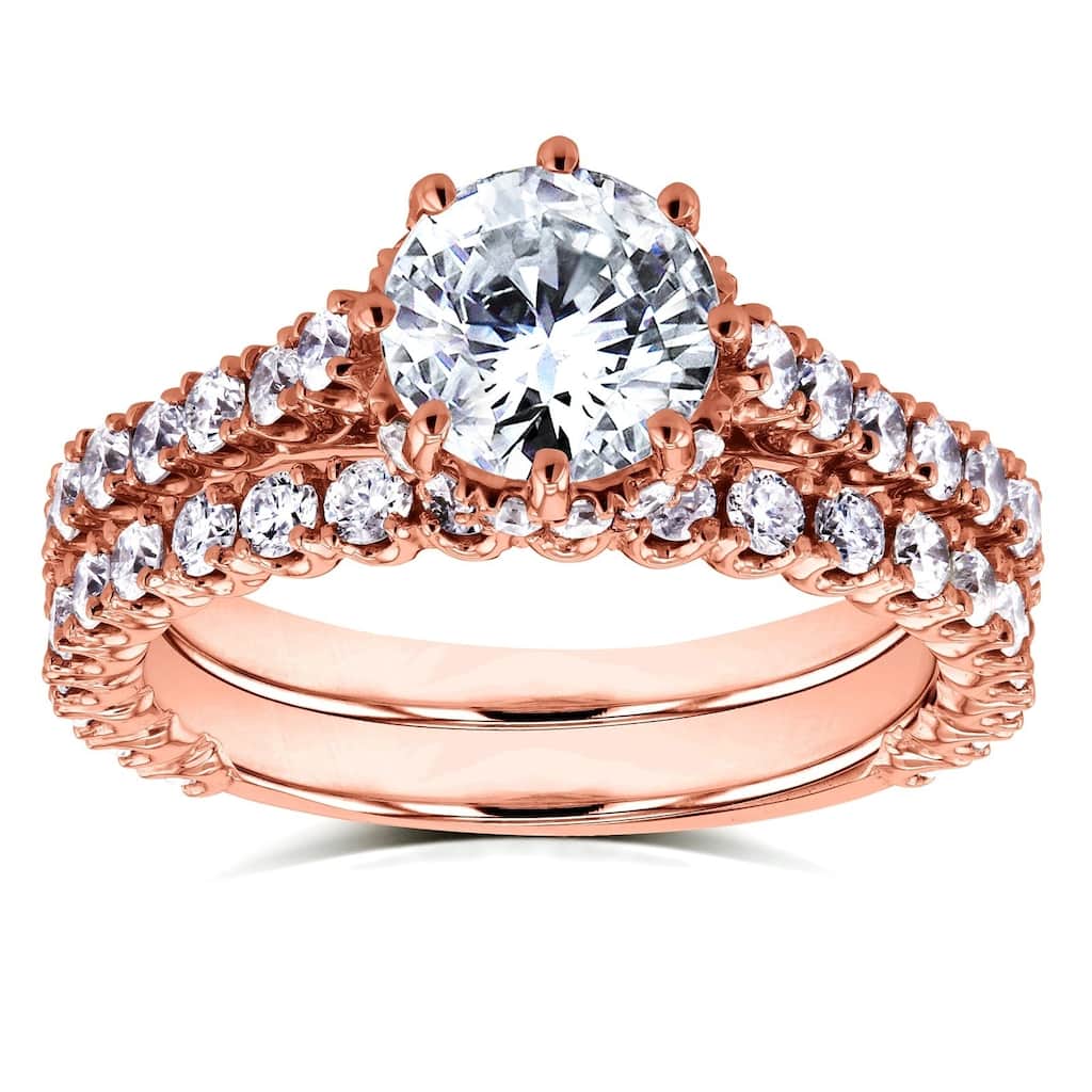 Annello by Kobelli 14k Rose Gold 2 1/10ct TDW Round Brilliant Diamond 8-Prong Center Standing Halo Bridal Set (H-I, I1-I2)