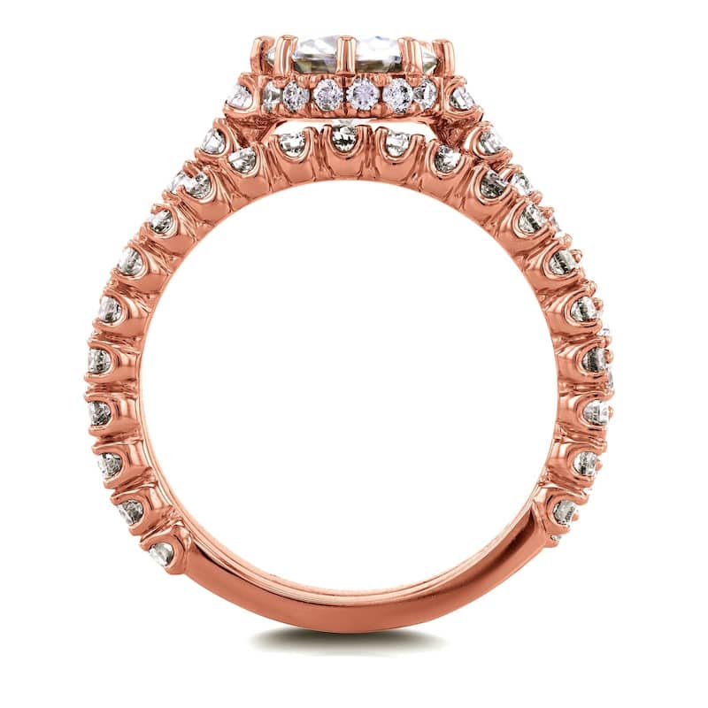 Annello by Kobelli 14k Rose Gold 2 1/10ct TDW Round Brilliant Diamond 8-Prong Center Standing Halo Bridal Set (H-I, I1-I2)