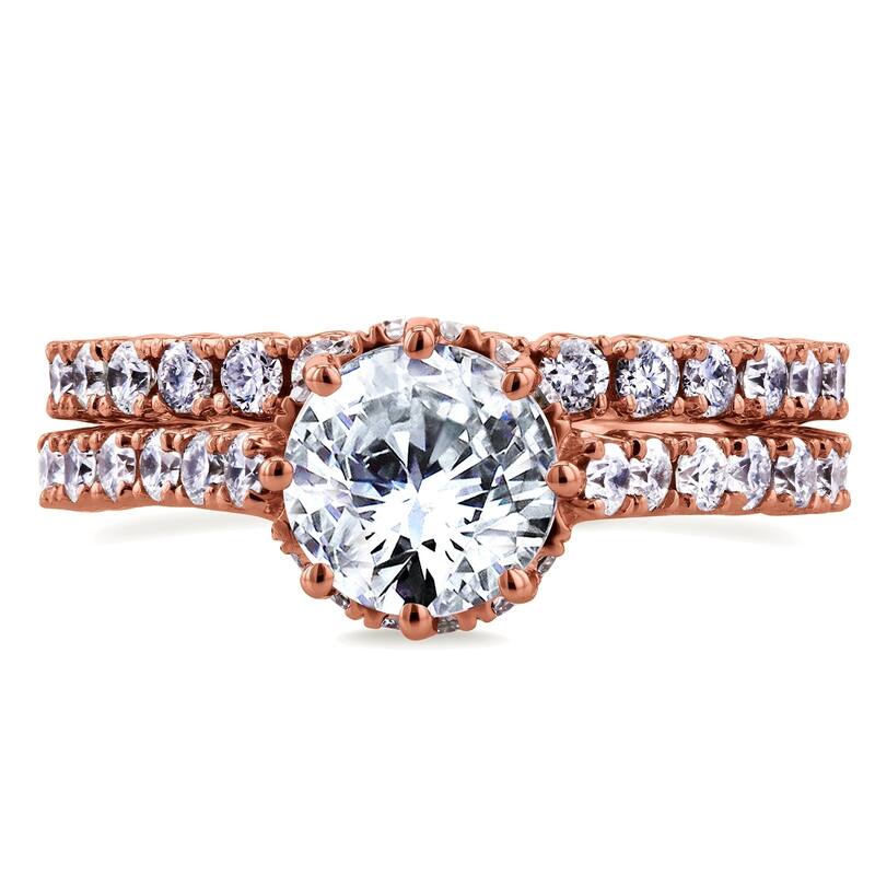 Annello by Kobelli 14k Rose Gold 2 1/10ct TDW Round Brilliant Diamond 8-Prong Center Standing Halo Bridal Set (H-I, I1-I2)