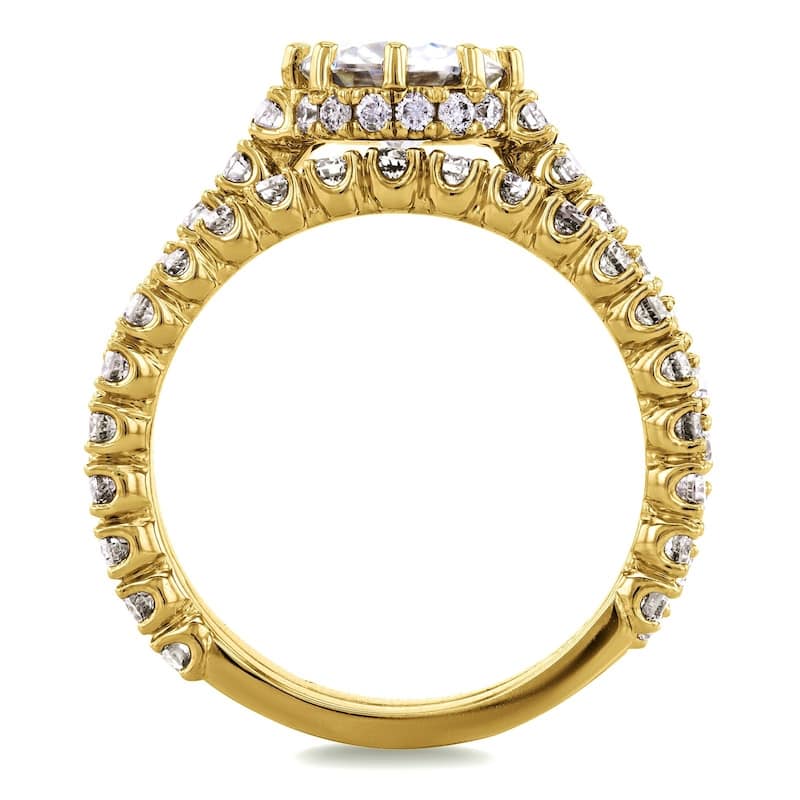 Annello by Kobelli 14k Yellow Gold 2 1/10ct TDW Round Brilliant Diamond 8-Prong Center Standing Halo Bridal Set (H-I, I1-I2)