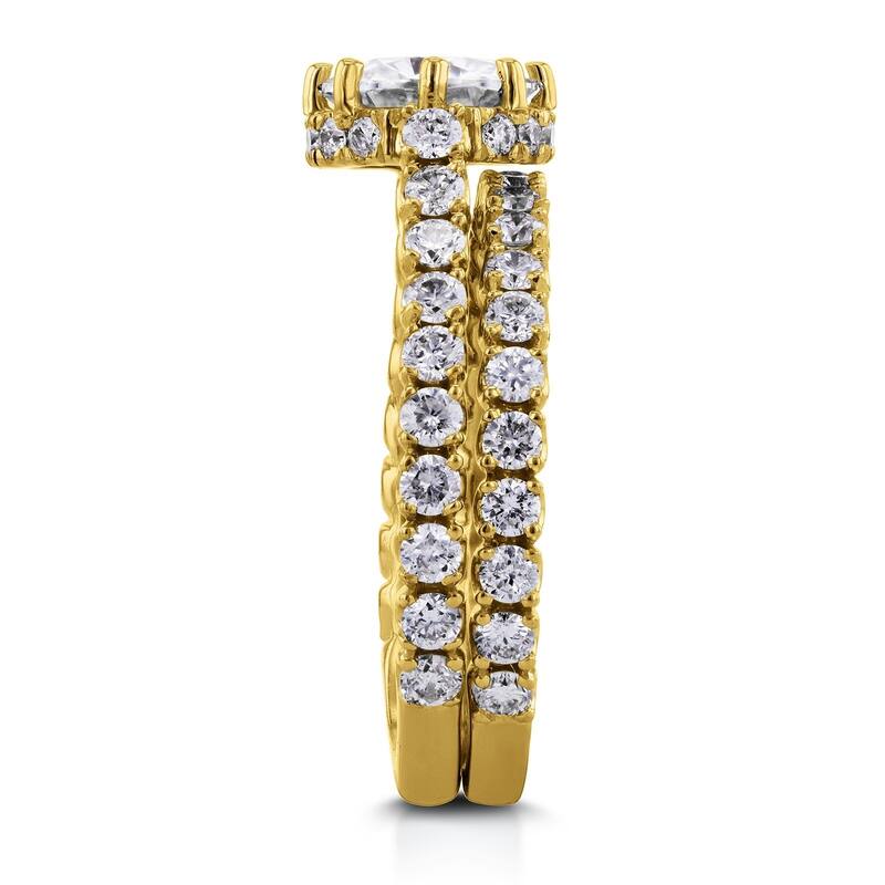 Annello by Kobelli 14k Yellow Gold 2 1/10ct TDW Round Brilliant Diamond 8-Prong Center Standing Halo Bridal Set (H-I, I1-I2)