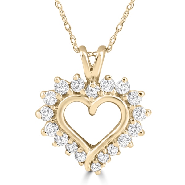 14k Yellow Gold 1/2 ct TDW Diamond Heart Pendant - White - Overstock ...