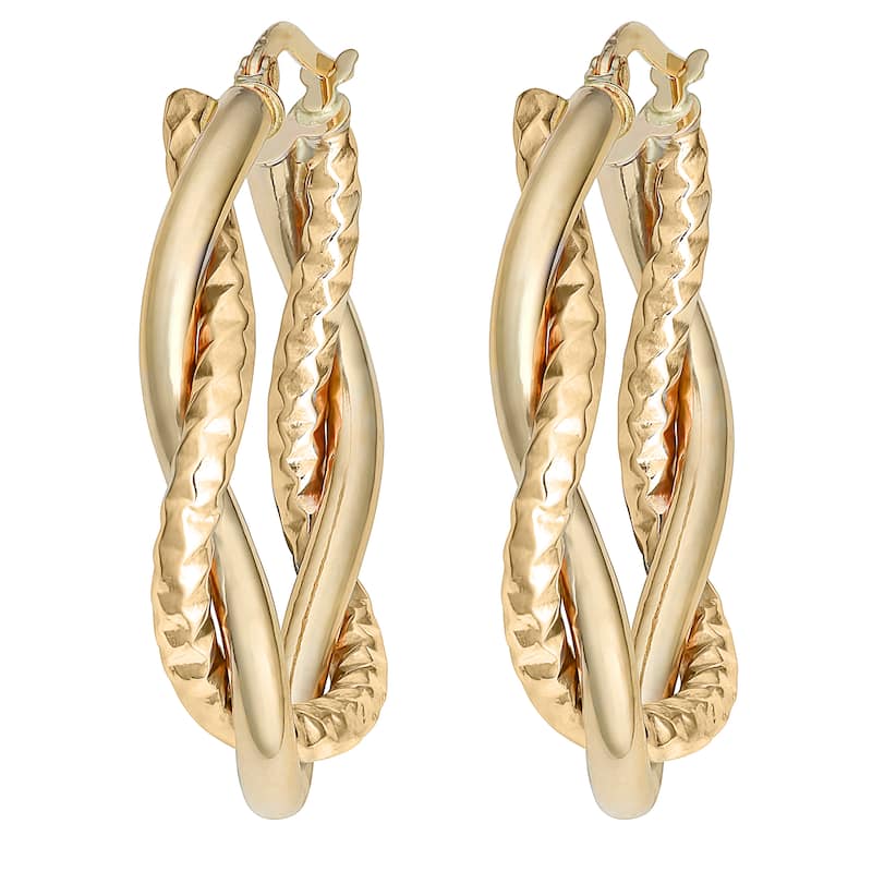 Fremada Italian 14k Yellow Gold Intertwined Oval Hoop Earrings