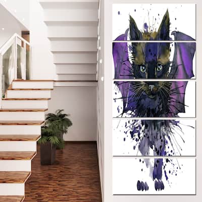 Designart "Black Cat with Blue Wings" Animal Canvas Wall Art