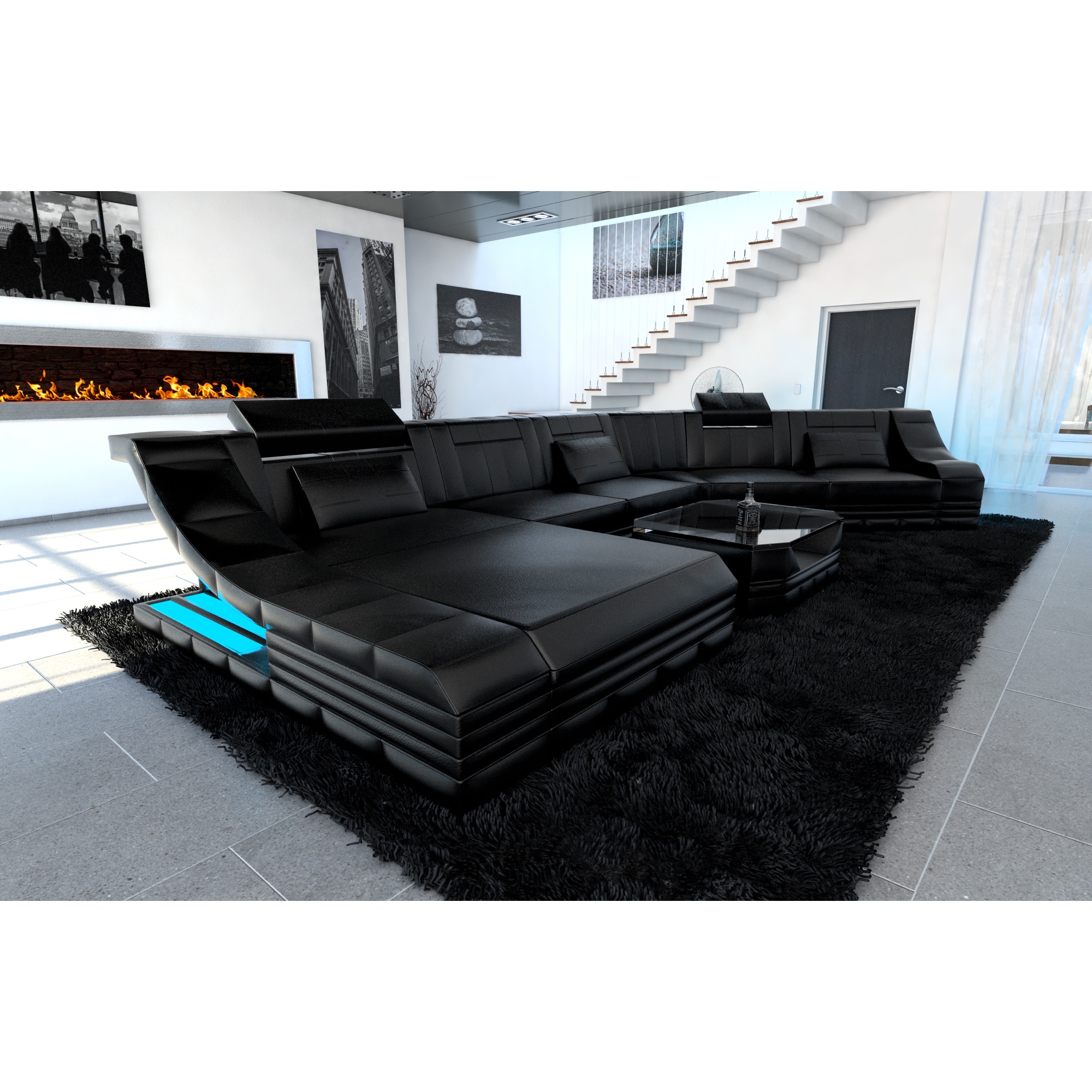 Shop Luxury Sectional Sofa New York Cl Led Lights Overstock