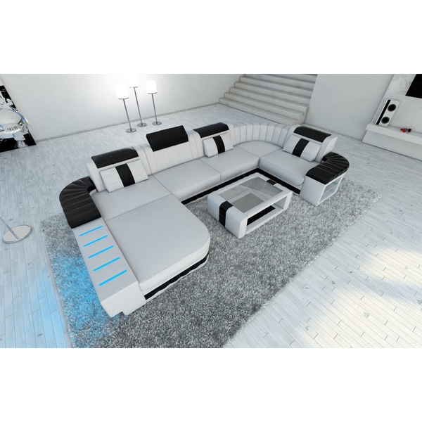 Boston Led Lights White Leather U Shaped Sectional Sofa