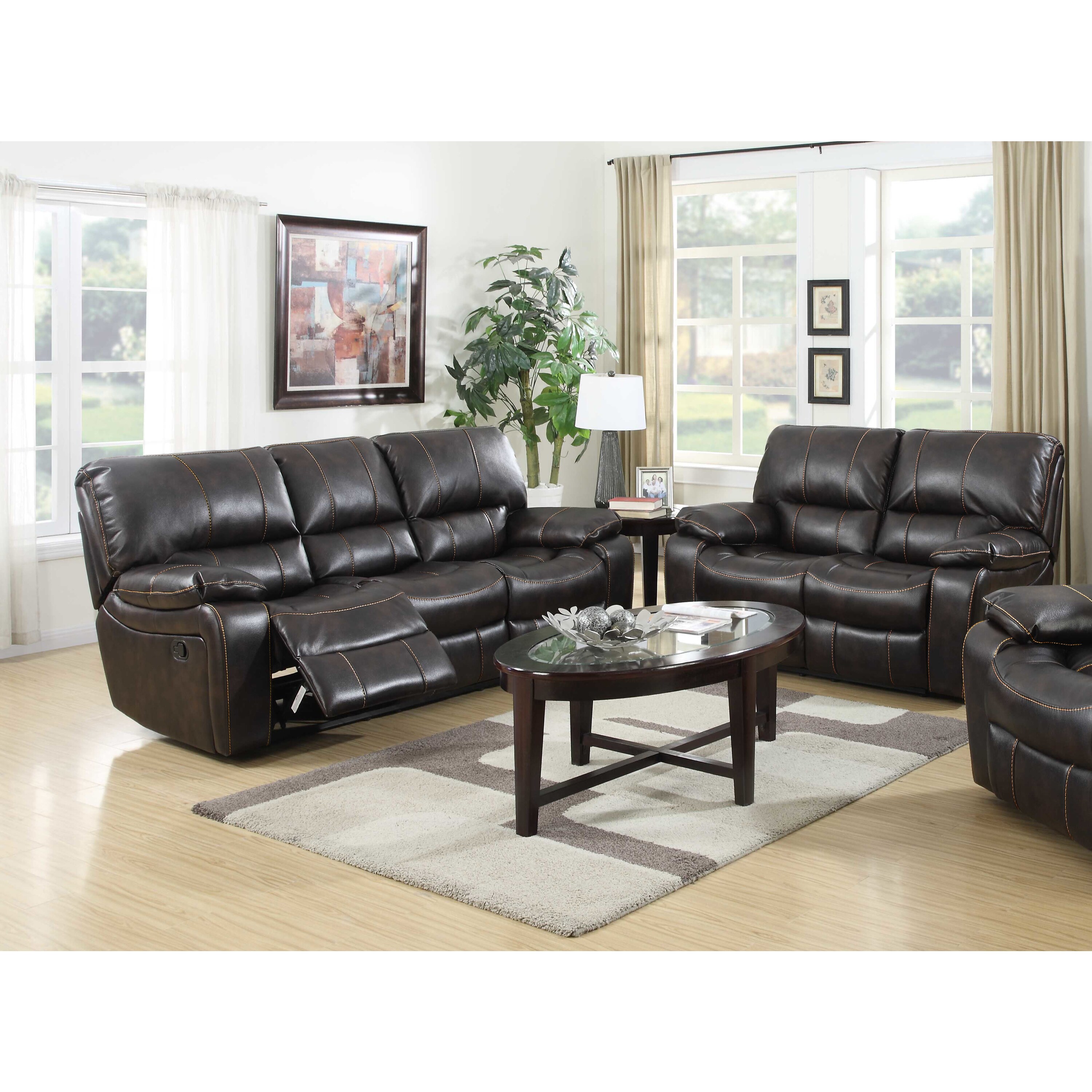 Shop Silverado Dark Brown Leather 2 Piece Recliner Sofa Living Room Set Overstock 13251014