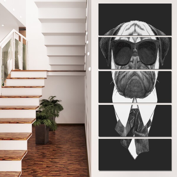 Shop Designart 'Funny Dog with Black Glasses' Large Animal Wall Artwork