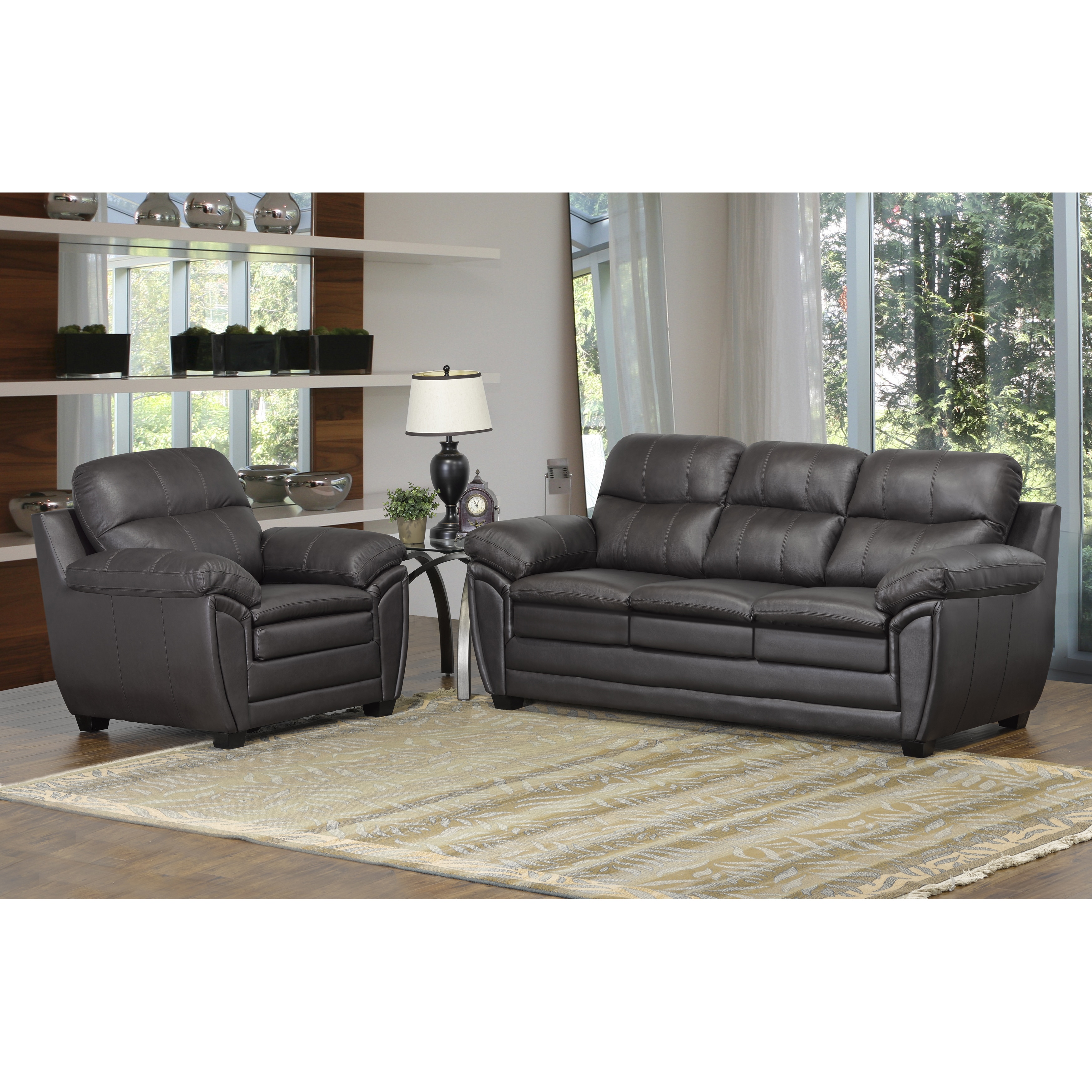 Upton Premium Brown Top Grain Leather Sofa and Chair