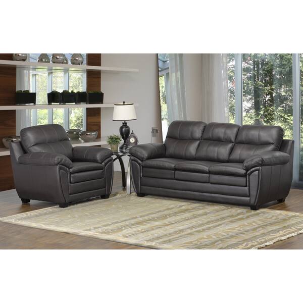 Upton Premium Brown Top Grain Leather Sofa and Chair - Overstock - 13251186