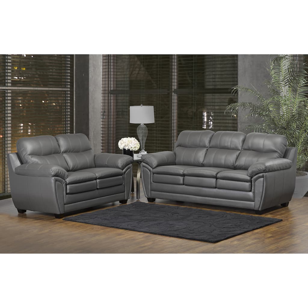 Marcus Grey Top Grain Leather Sofa/Loveseat Set - 38 x 86 x 36