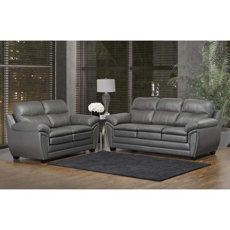 Marcus Grey Top Grain Leather Sofa/Loveseat Set - 38 x 86 x 36