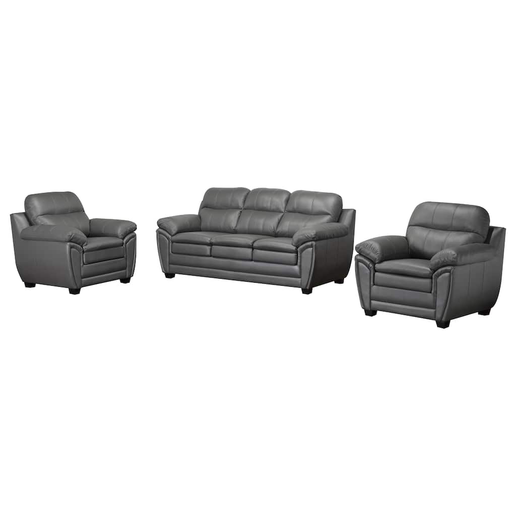 Marcus Premium Grey Top Grain Leather Sofa and Two Chairs