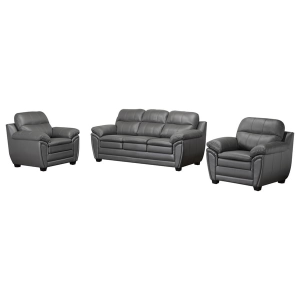 Booker Mid Century Modern Grey Top Grain Italian Leather Tufted Sofa