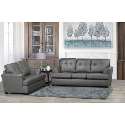 Travis Premium Grey Top Grain Leather Sofa and Loveseat