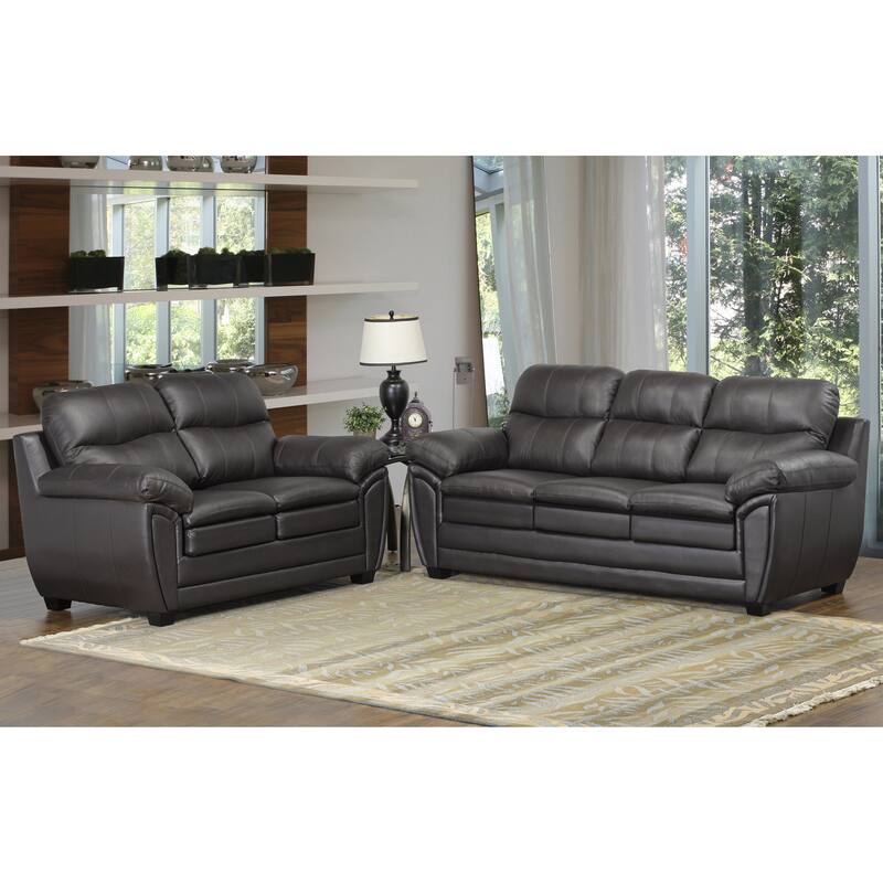 Upton Premium Brown Top Grain Leather Sofa and Loveseat