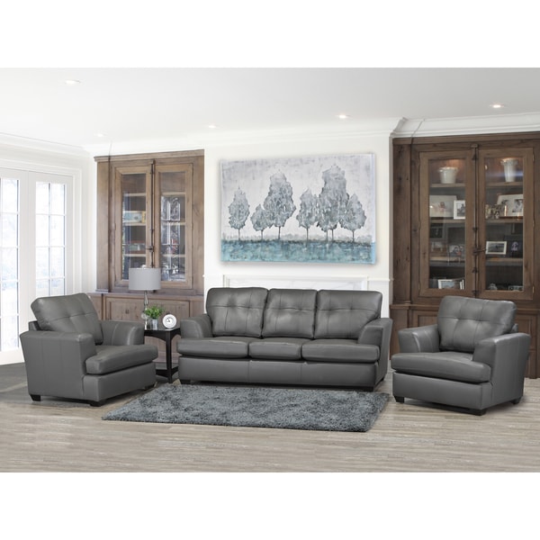 leather couch with 2 chairs