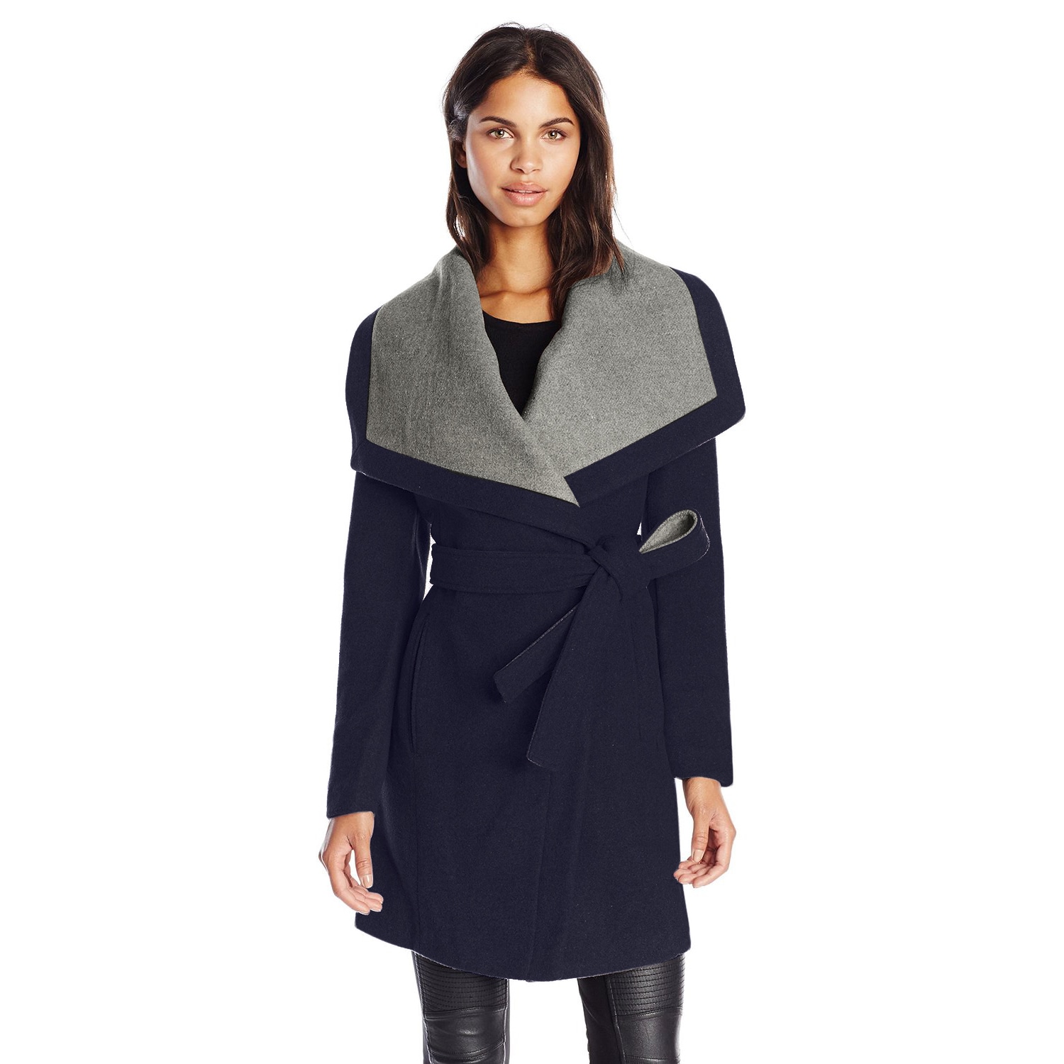 navy wrap wool coat