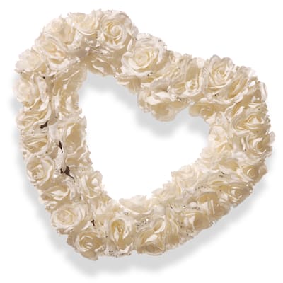 National Tree Company 17 in. White Plastic Rose Heart Wreath