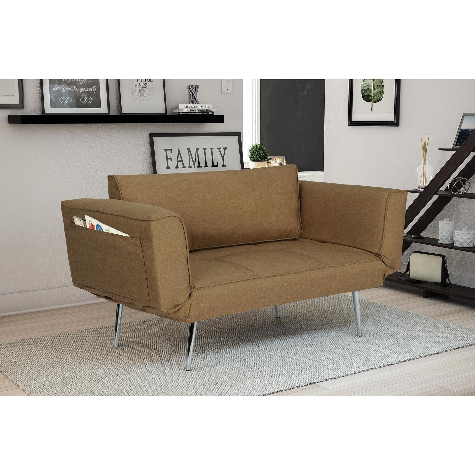 Novogratz Leyla Loveseat with Magazine Storage Adjustable Sofa Bed Armrests to Convert into a Couch Sleeper Light Gray Futon