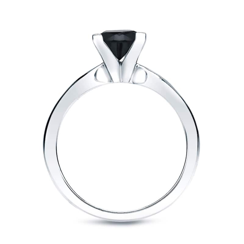 Auriya 14k Gold 1/2ctw Princess-cut Solitaire Black Diamond Engagement Ring