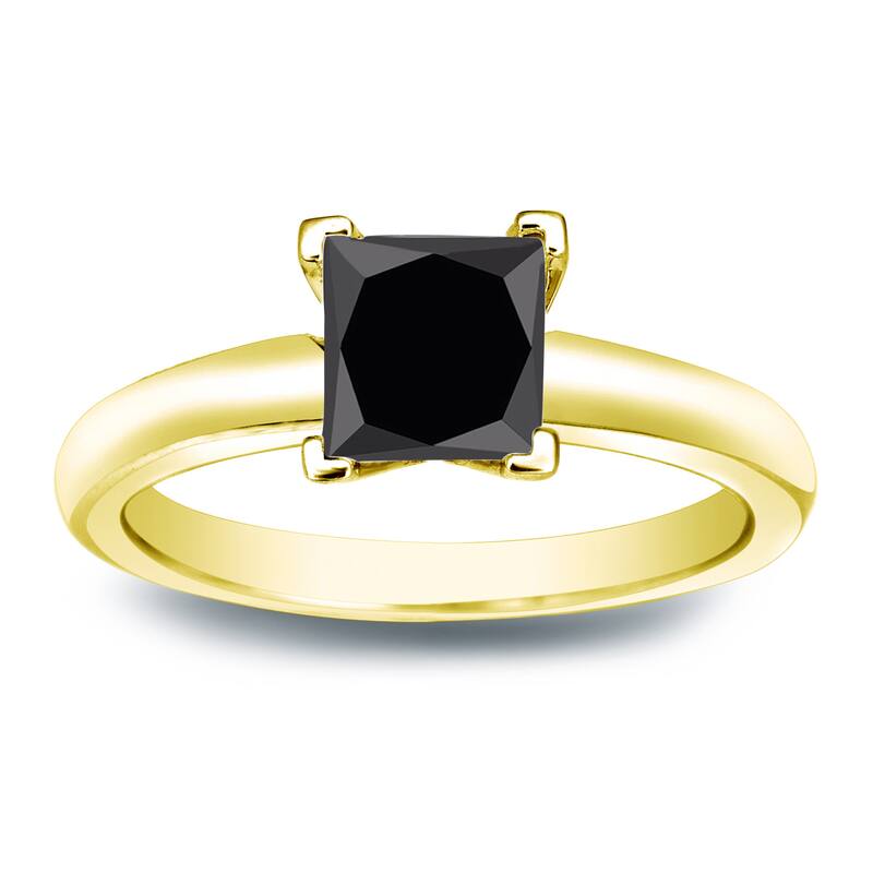 Auriya 14k Gold 3/4ctw Princess-cut Solitaire Black Diamond Engagement Ring
