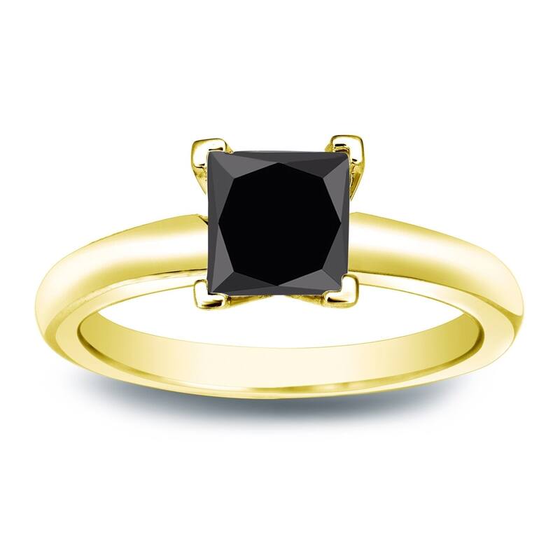 Auriya 14k Gold 3/4ctw Princess-cut Solitaire Black Diamond Engagement Ring - 4 - Yellow